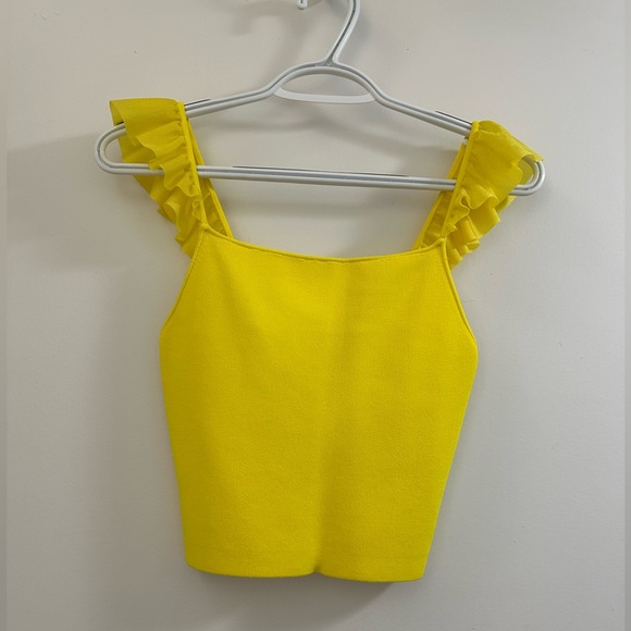 Alice + Olivia Yellow Ruffle Strap Tank Top - Picture 1 of 3